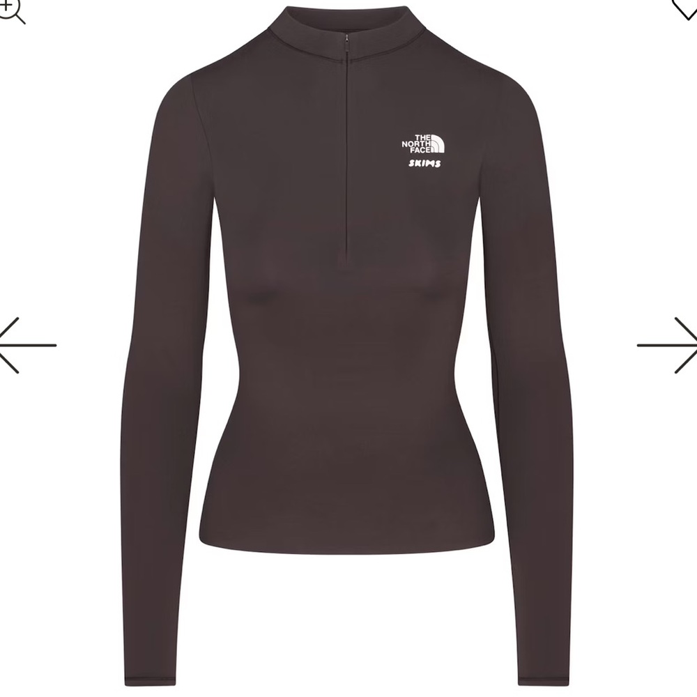 SKIMS Women's Long Sleeve Zip Mock Neck Top in Dark Brown
